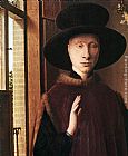 Jan Van Eyck Famous Paintings - Portrait of Giovanni Arnolfini and his Wife [detail 1]